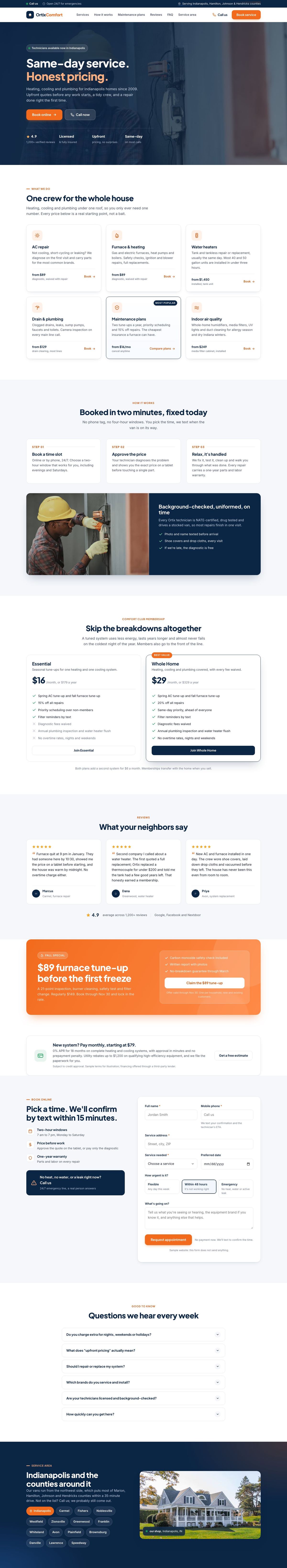 Full-page screenshot of the Ortix Comfort sample site on desktop