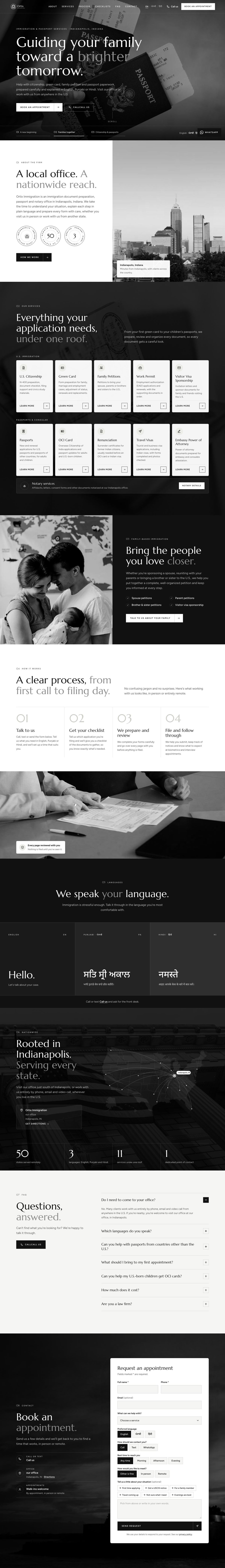 Full-page screenshot of the Ortix Immigration sample site on desktop