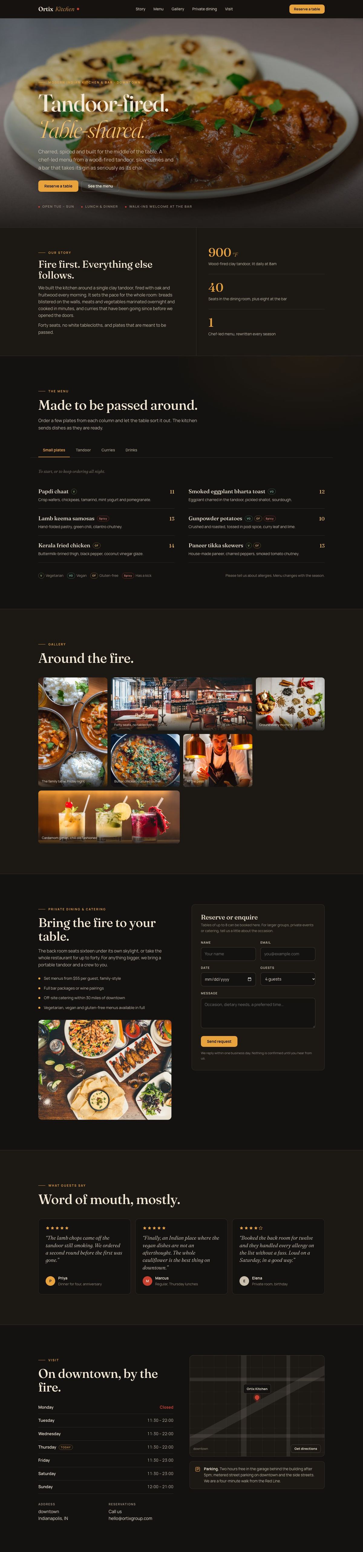 Full-page screenshot of the Ortix Kitchen sample site on desktop